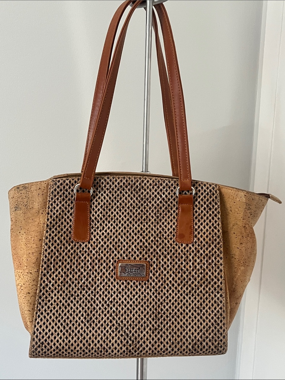 Vitor Cork Tote Bag – Tan & Navy | Eco-Friendly and Stylish